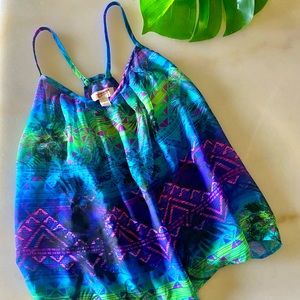 Arizona Jeans Co. Tribal Palm Print Sleeveless Blouse